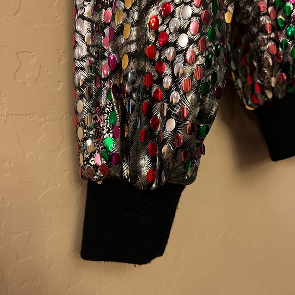 Mighty Retro/Vintage Metallic Silver Bomber Jacket with Multi-Colour Sequins - Picture 10 of 16